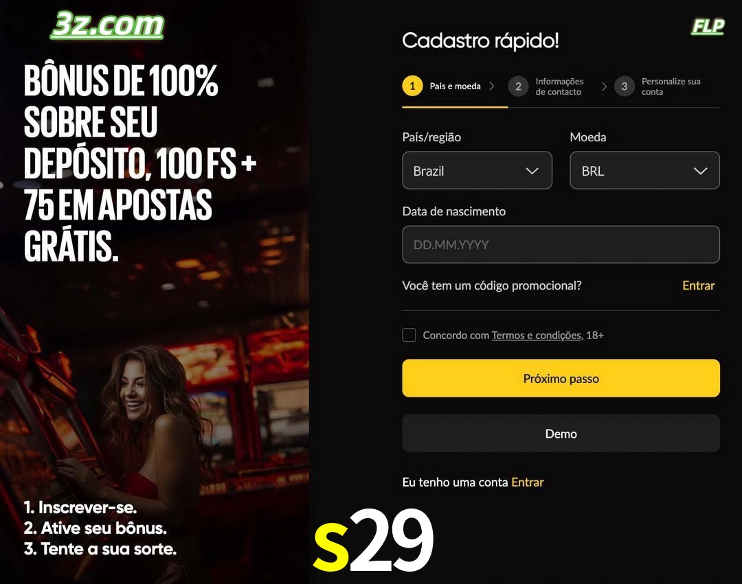 s29 registro oficial cassino online Brasil com bônus de depósito e free spins